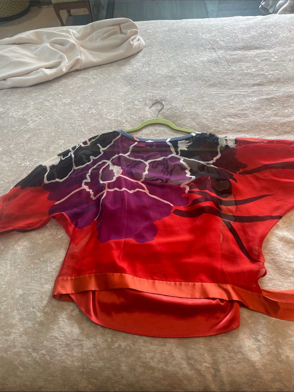 Elie Tahari Red & Purple Floral Silk Blouse